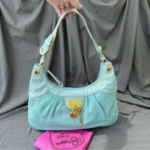 Bobbi by Sharif METALLIC LEATHER Aqua Blue/Green Pleated Hobo Unused Project Bag